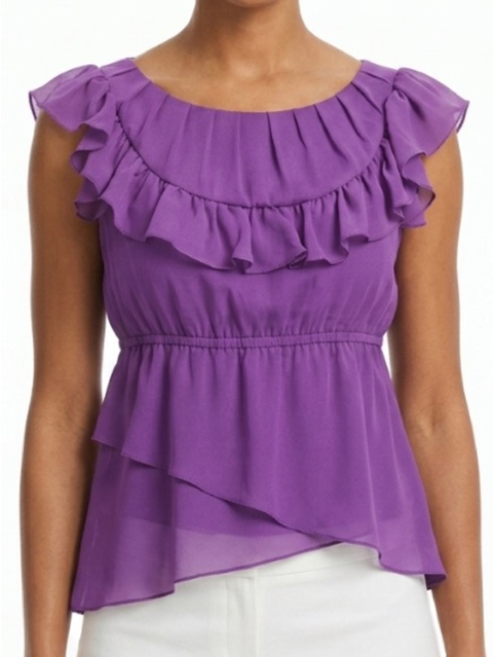ADIVA Purple Y2K Ruffle Scoop Neck Chiffon Tunic Top Babydoll Blouse size S